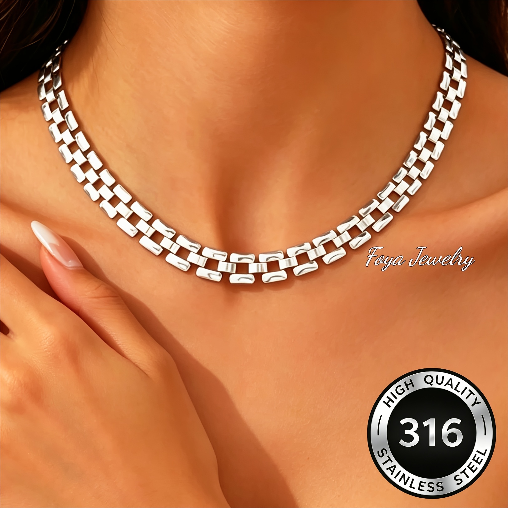 Elegant Square Hollow-Out Stainless Steel Choker Necklace